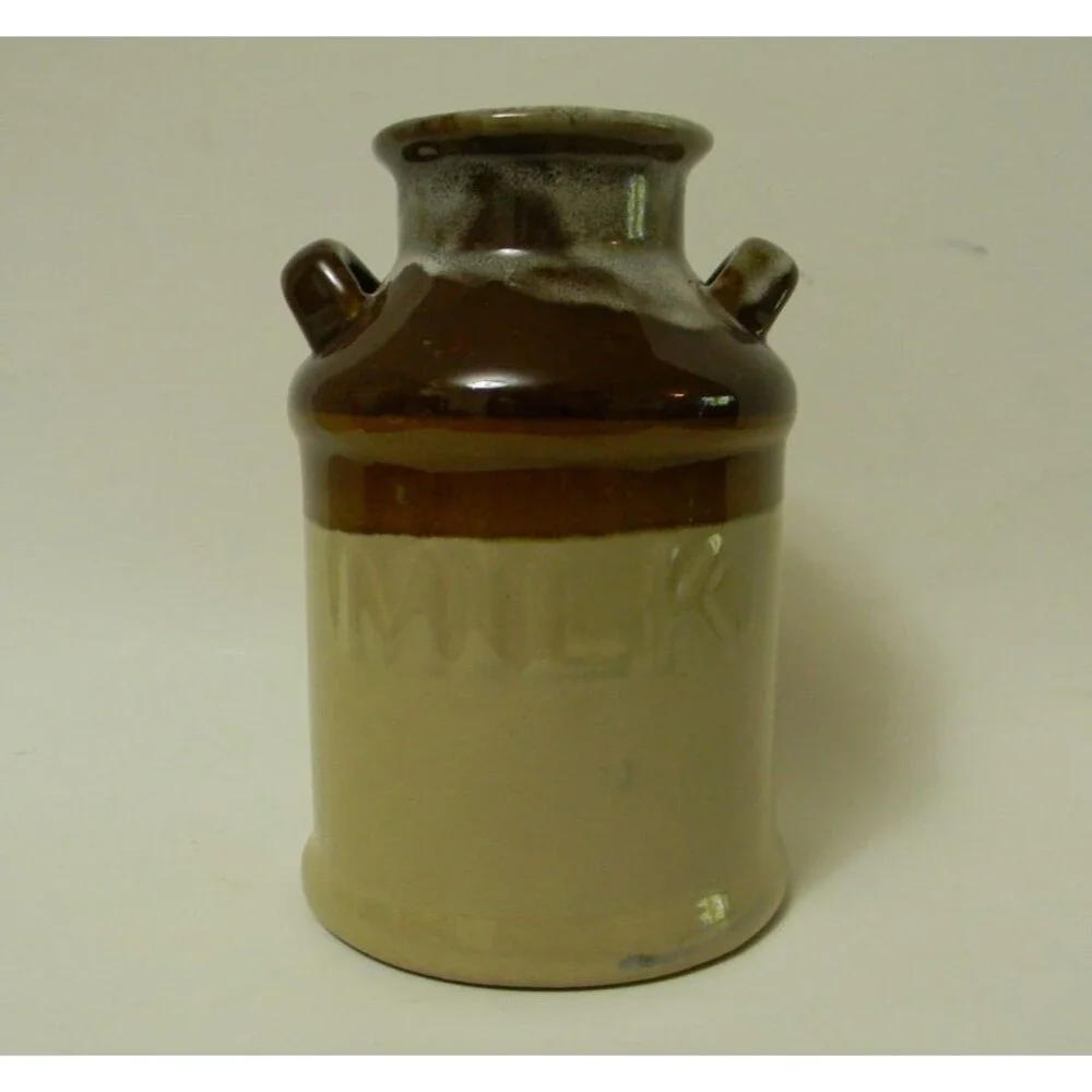 Vintage Milk Can Style Glaze Pottery Crock Jug Vase Utensil Holder Farmhouse